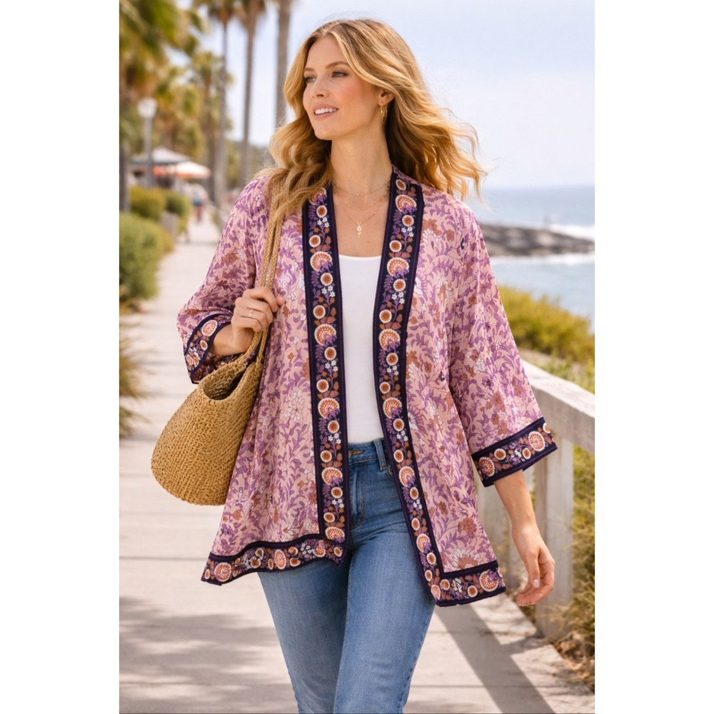 NEW! J Jill Kimono Cardigan 100% Cotton Paisley Print Open One Womens Size XL-3X